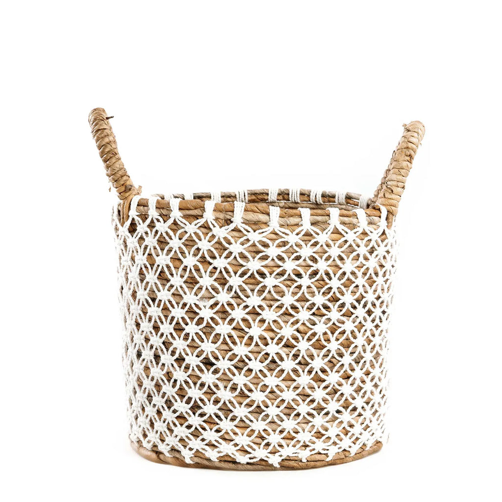 De Cross Stitched Macramé Mand - Naturel Wit - S